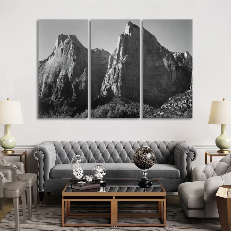 iCanvas "Court of the Patriarchs, Zion National Park" by Ansel Adams 3-Piece Canvas Wall Art Set