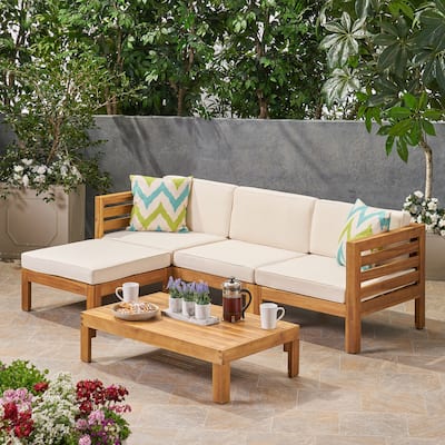 Outdoor Sectional L Shape Corner Sofa with Coffee Table, Acacia Wood