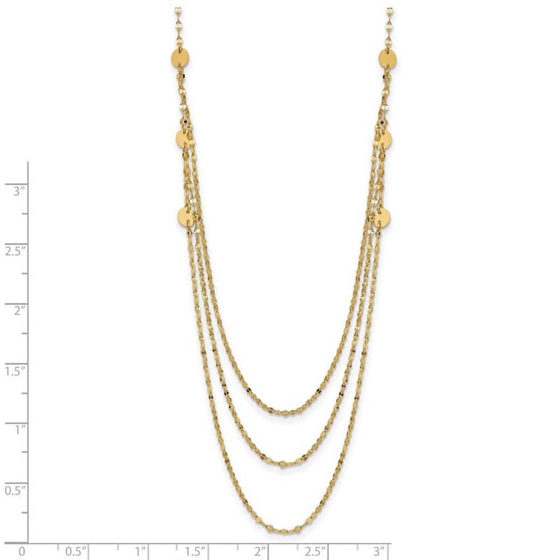 Curata 14k Yellow Gold Triple Layer Polished Circles Fancy Necklace, 18"