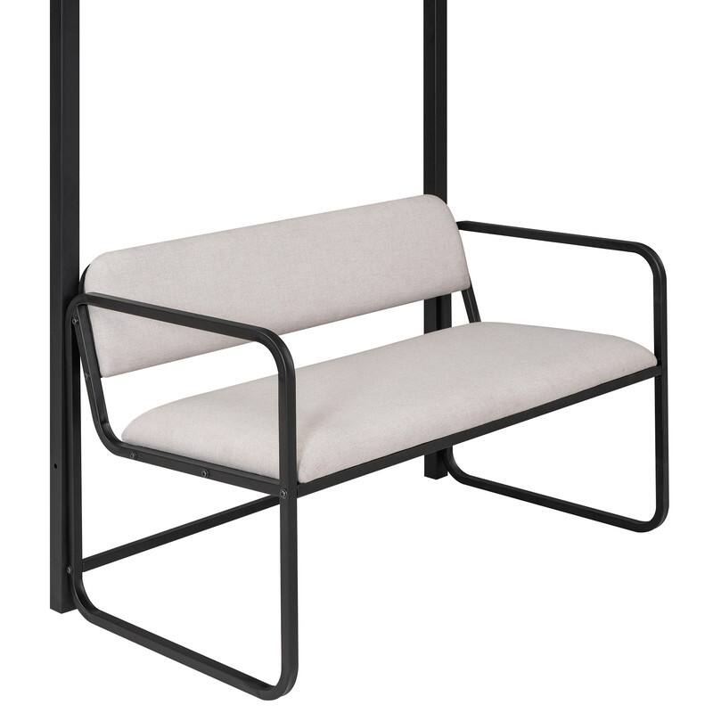 Twin Size Metal Loft Bed with Bench and Staircase, Modern Bed Frame