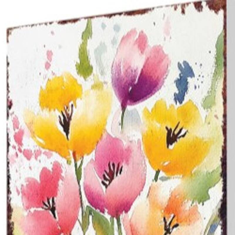 HomeRoots 10" Green Pink White And Yellow Solid Wood Tulips Garden Stake