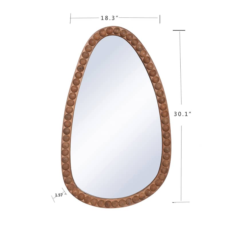 Decorative Mirror With Organic Shape And Knob Frame - Natural Finish
