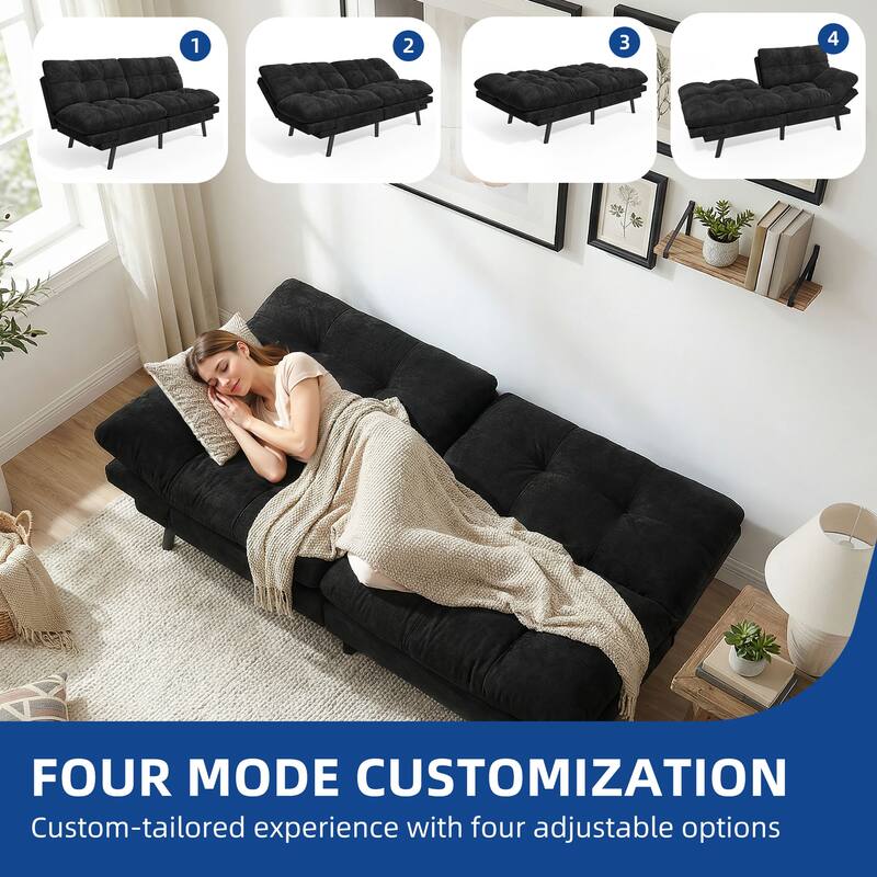 Moasis 70.8" Futon Sofa Bed Convertible Upholstered Couch Sleeper with Reclining Sleeper Split Tufted Back