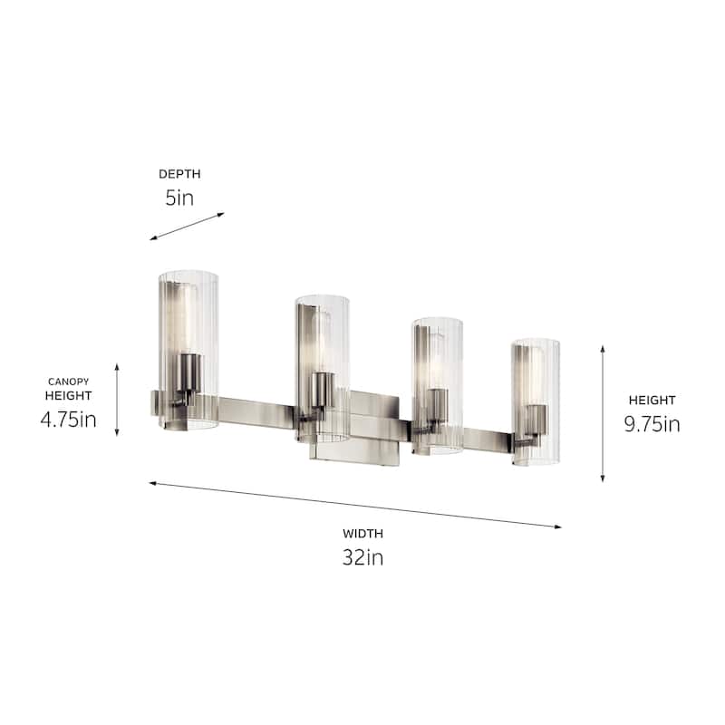 Jemsa 32 in. 4-Light Bathroom Vanity Light with Clear Fluted Glass