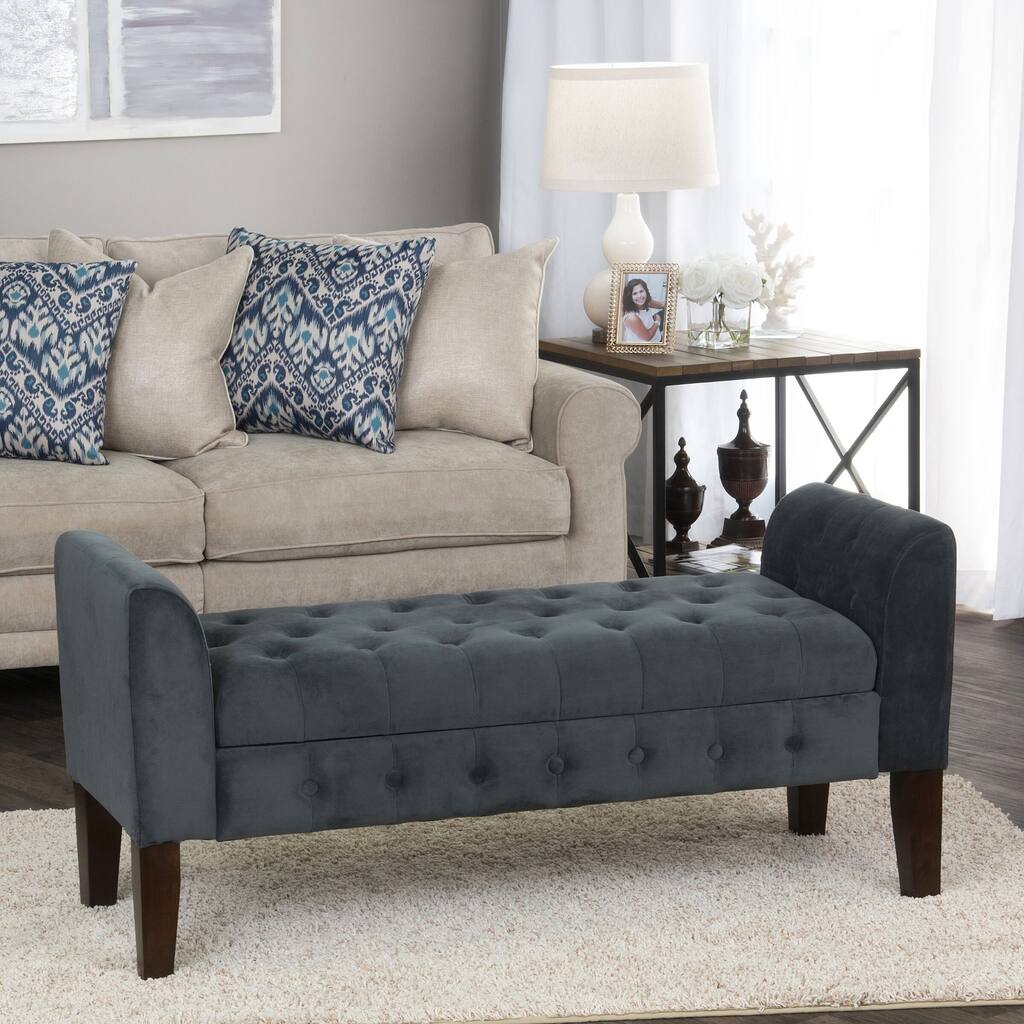 Copper Grove ArumVelvet Storage Bench Settee Gunmetal