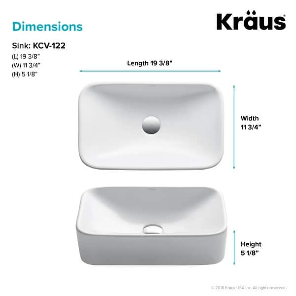 Kraus Elavo 19 inch Rectangle Porcelain Ceramic Vessel Bathroom Sink