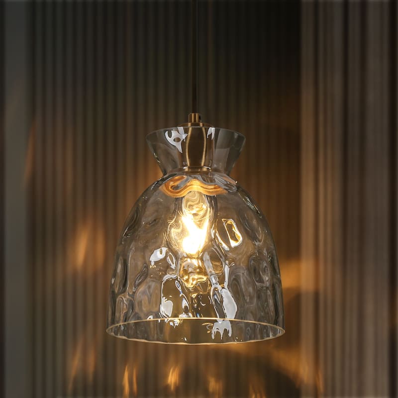 Elisie Modern Glam Pendant Light 1-Light Waterfall Glass Hammered Dome Kitchen Island Lighting Dining Room