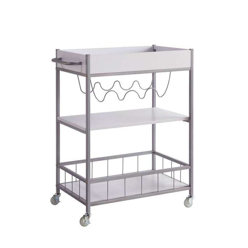 Rolling Kitchen Cart with Three Tier Storage and Four Wine Bottle Rack - Metal