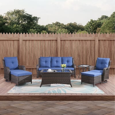 Gymojoy 7-Piece Outdoor Wicker Patio Furniture with 3 Seat Sofa, Rattan Coversation Set with Water Resistant Thick Cushions