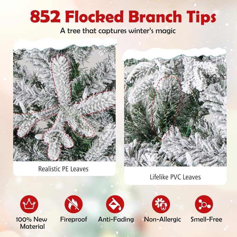 Costway 7 FT Half Artificial Pre-Lit Xmas Christmas Tree with 852 - White & Green - See Details