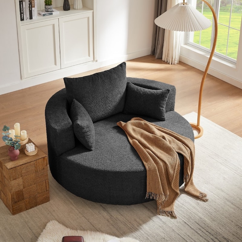 Modern 360° Swivel Round Sofa Chair with 3 Removable Pillows for Living Room - Black