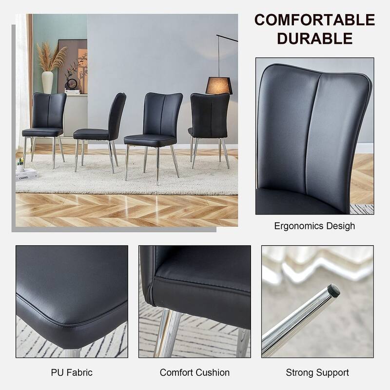 Modern PU Leather Minimalist Dining Chairs Set of 4