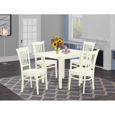 5-Piece Linen White Finish Solid Wood Top - Dining Room Set - Seats 4