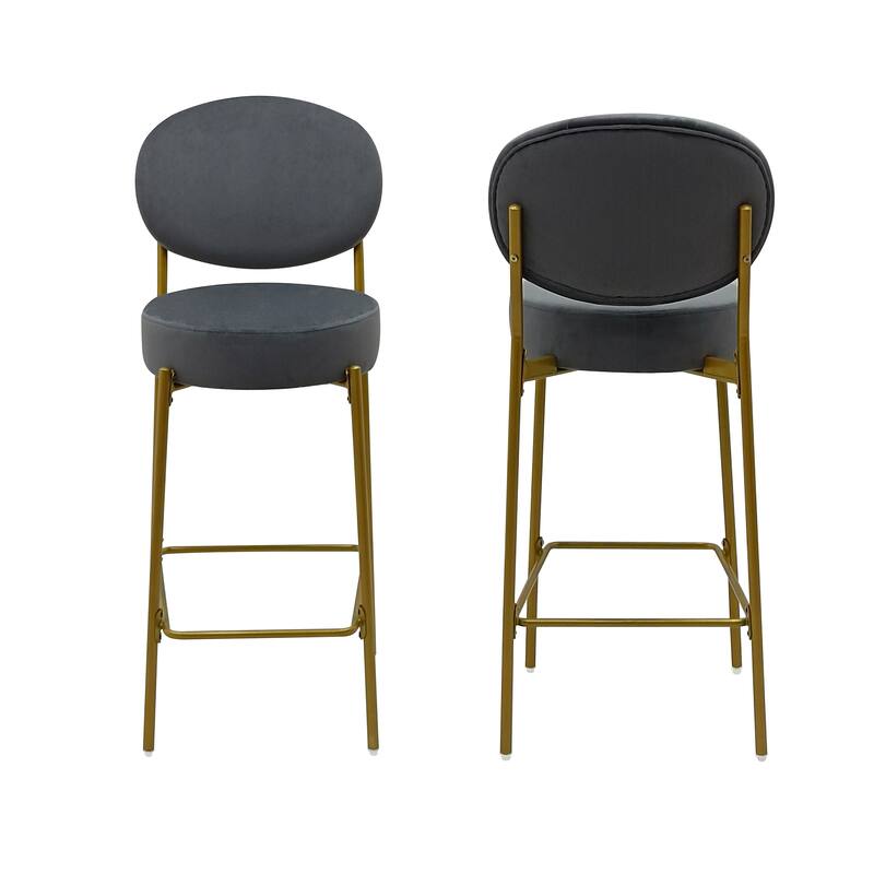 2-Pack Modern Velvet Bar Stools with Gold Metal Legs Accent Round Counter Stools for Kitchen Island, Home Bar