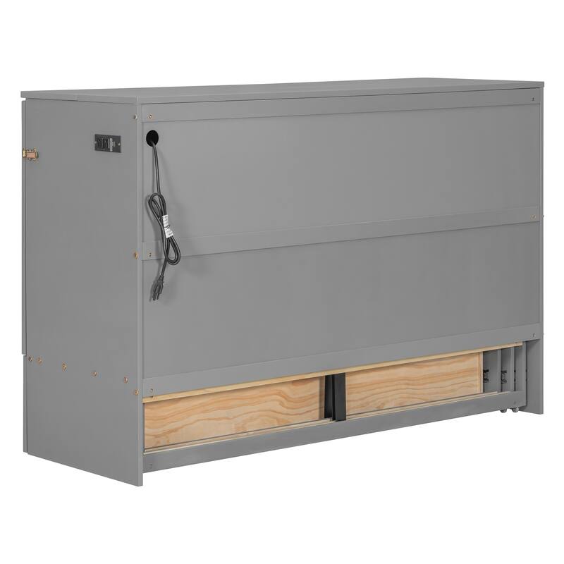 Queen Size Wall Bed with Drawers, USB Ports, and Pulley Design, Gray