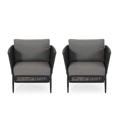 2 Piece Outdoor Patio Furniture Set Woven Rope Club Chair with Cushion