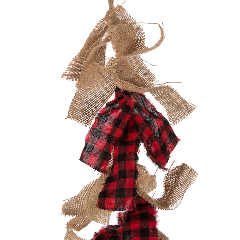 Glitzhome 6 Feet Christmas Red and Black Plaid Fabric Garland