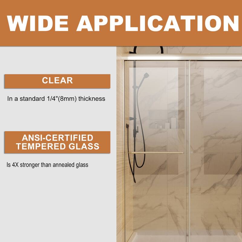 54'' x 72'' Glass Semi-Frameless Double Sliding Shower Tub Door in Matte Black/Brushed Nickel