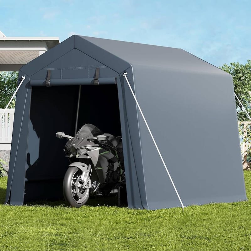 7x10 FT Portable Outdoor Storage Shed, UV-Resistant Carport for Motorcycle, Firewood, Tools - 7X10 Ft - Grey