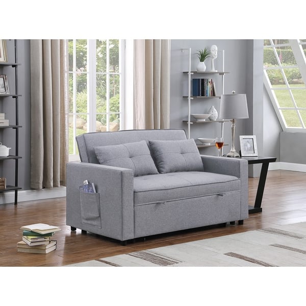 slide 1 of 18, Zoey Linen Convertible Sleeper Loveseat with Side Pocket