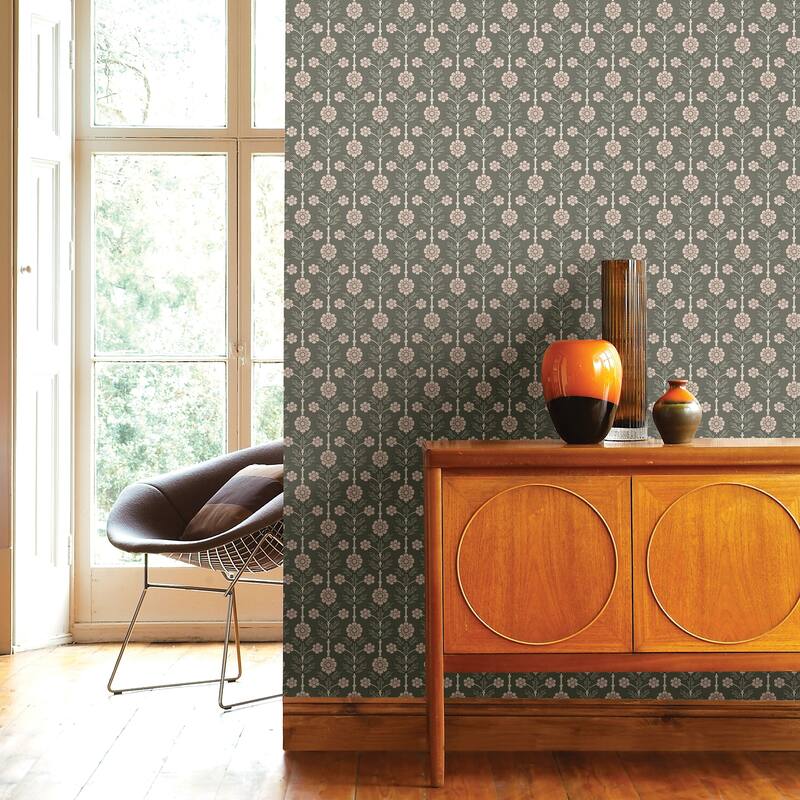 Whittier, Aya Floral, 33 FT. L x 20.5In. W Wallpaper Roll - Grey
