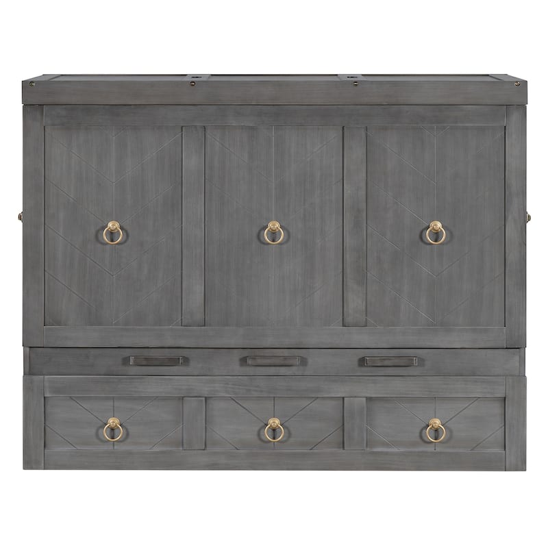 Full Size Murphy Bed with Pulley Design, Drawer, and USB Ports