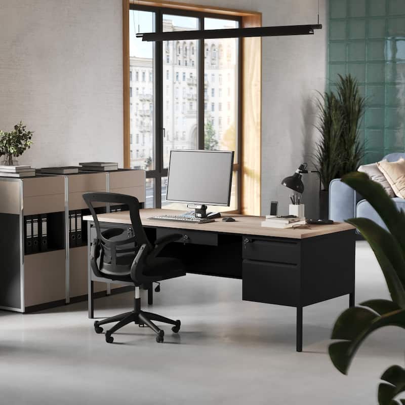 Commercial Double Pedestal Desk with 5 Locking Drawers