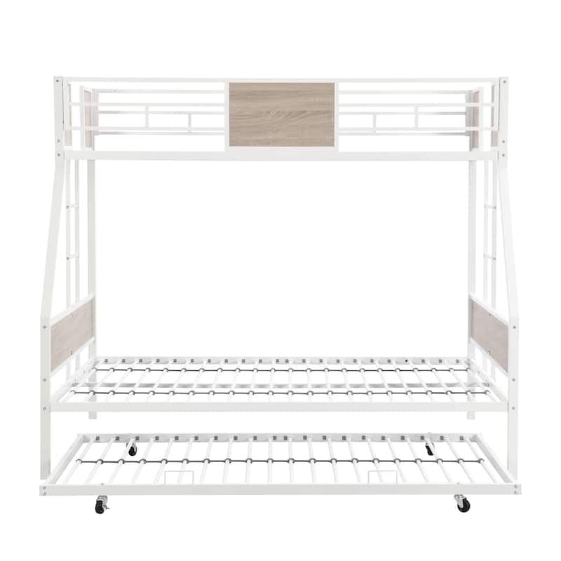 Twin over Full Metal Bunk Bed with Trundle 2 - Side Ladder, Full-Length Guardrail and Large Under Bed Storage