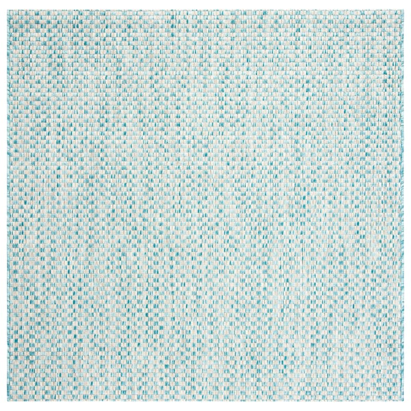 SAFAVIEH Courtyard Judi Indoor/ Outdoor Patio Backyard Rug - 6'7" x 6'7" Square - Light Blue/Light Grey