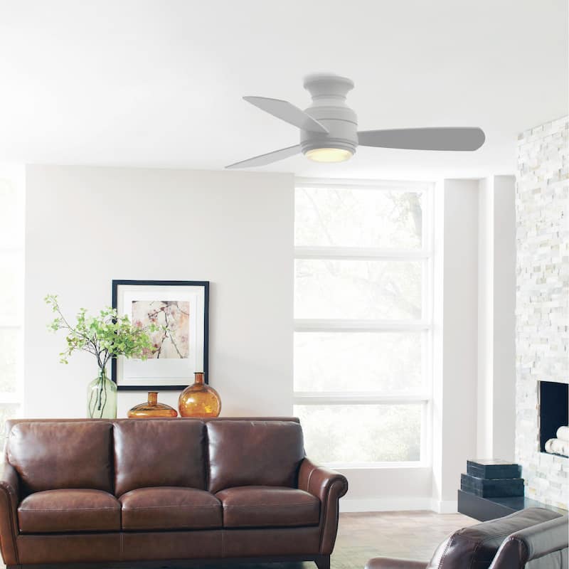 Fanimation Studio Collection Level 44 inch Matte White Flush Mount Ceiling Fan with LED Light and Wall Control