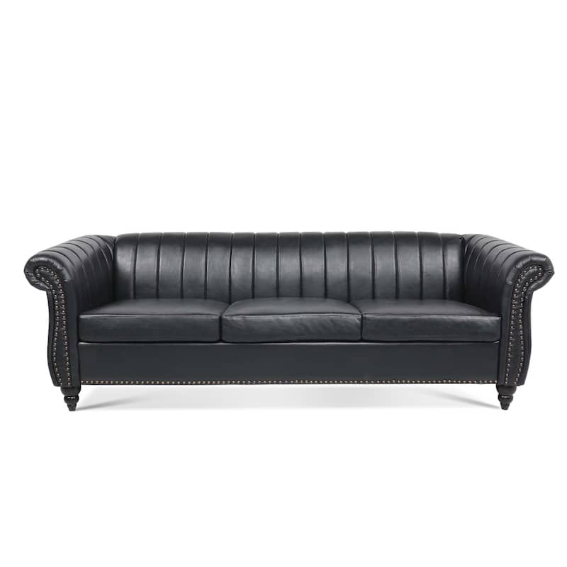 PU Rolled Arm Chesterfield Sofa 84" Three Seater Sofa for Living Room