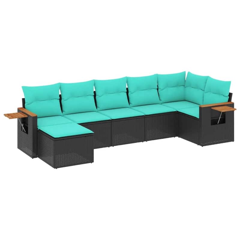 vidaXL 7 Piece Patio Sofa Set with Cushions Black Poly Rattan