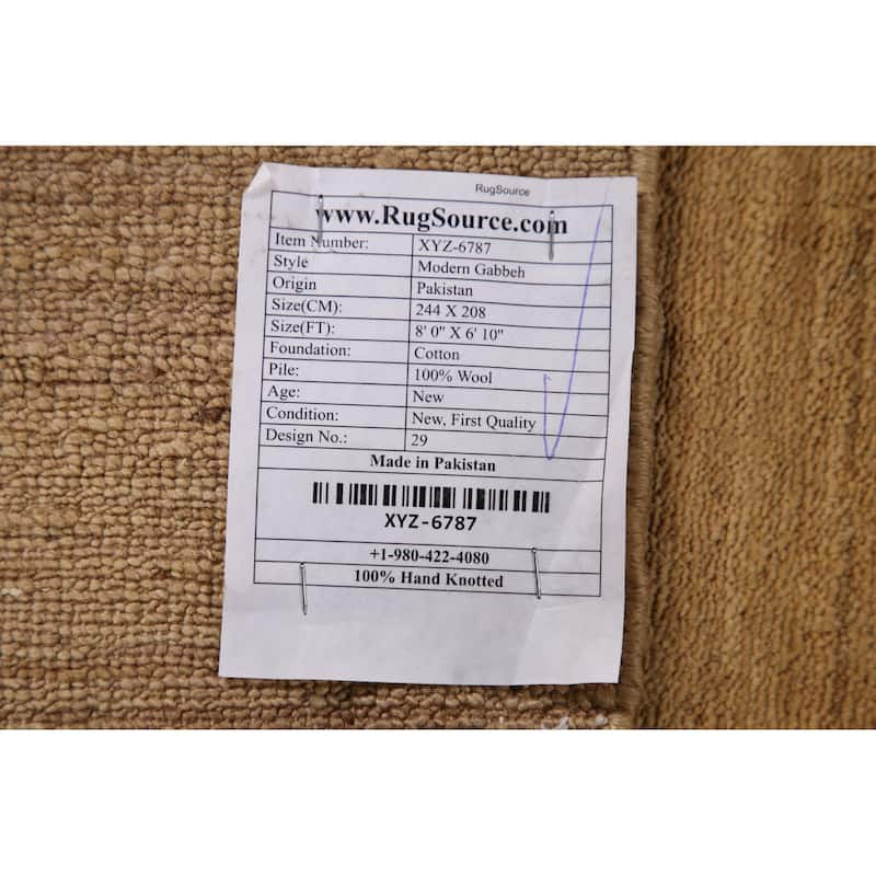 Vegetable Dye Modern Gabbeh Oriental Area Rug Hand-Knotted Wool Carpet - 6'10" x 8'0"