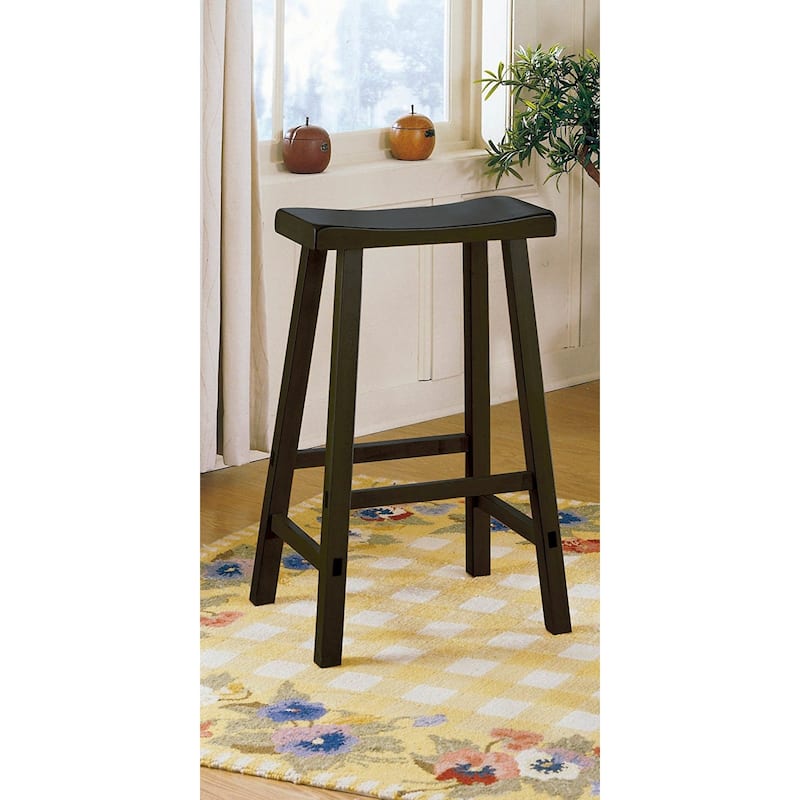 Wooden 29" Counter Height Stool with Saddle Seat, Black, Set Of 2
