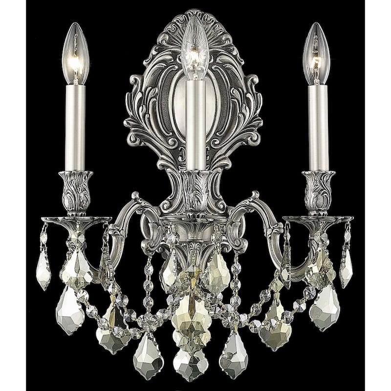 Fleur Illumination Collection Wall Sconce D:14in H:18in E:9.5in Lt:3 Pewter Finish (Royal Cut Crystals) - royal cut/Pewter/golden teak (smoky)