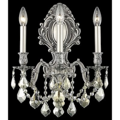 Fleur Illumination Collection Wall Sconce D:14in H:18in E:9.5in Lt:3 Pewter Finish (Royal Cut Crystals)
