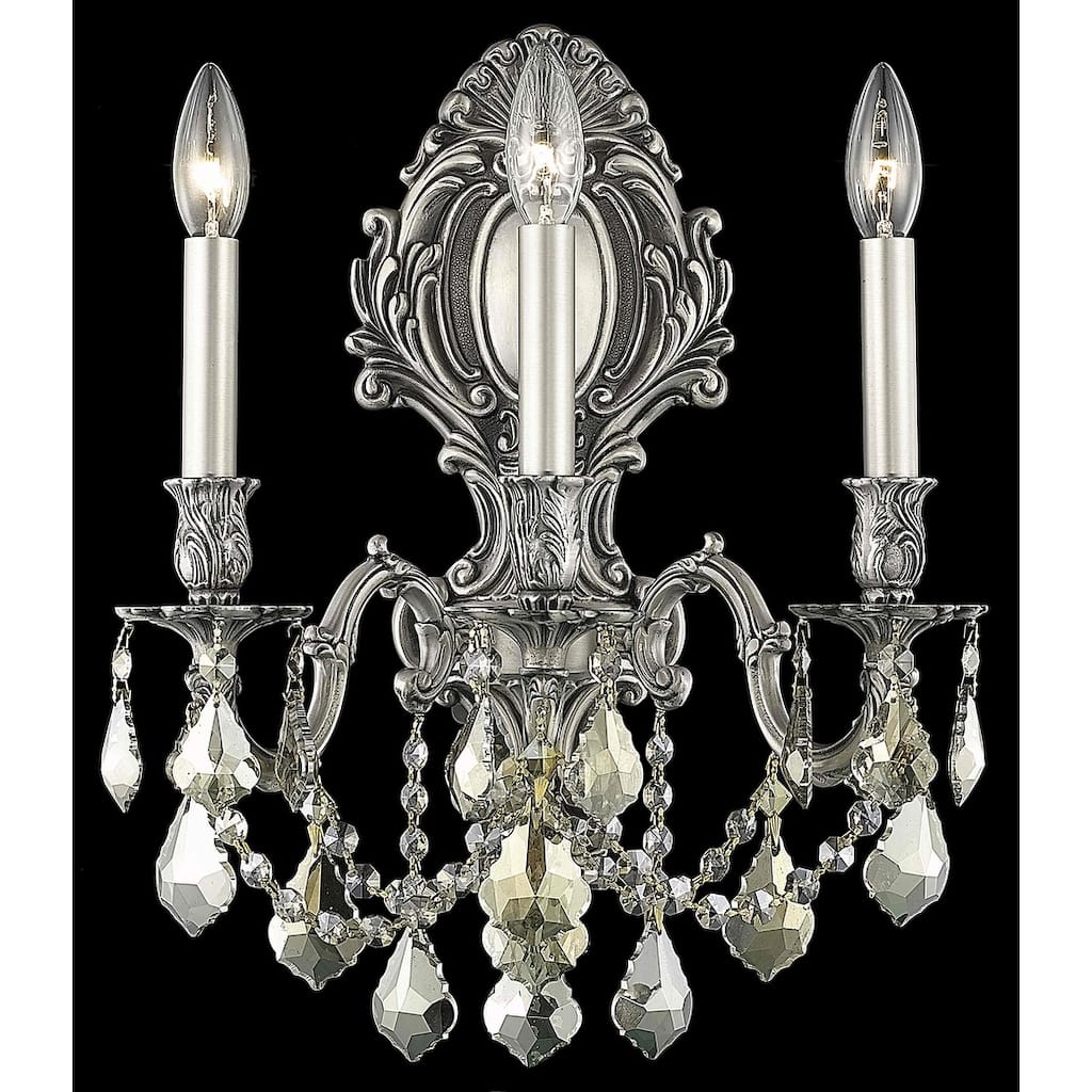 Fleur Illumination Collection Wall Sconce D:14in H:18in E:9.5in Lt:3 Pewter Finish (Royal Cut Crystals)