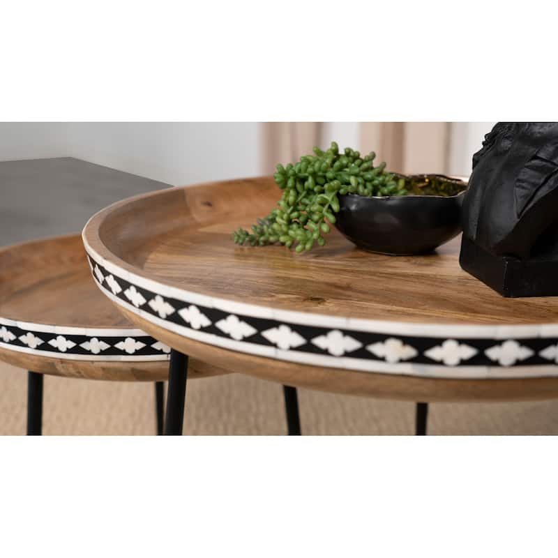 Ollie 2-piece Solid Wood Bone Inlay Nesting Table Natural