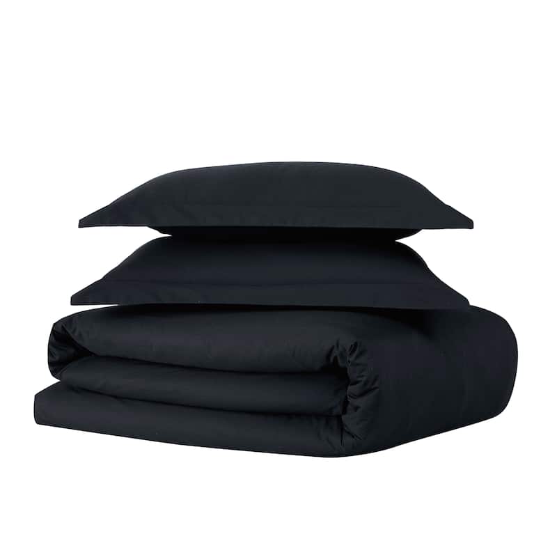 Cannon Classic Cotton Solid Percale Duvet Cover Set - Black - King