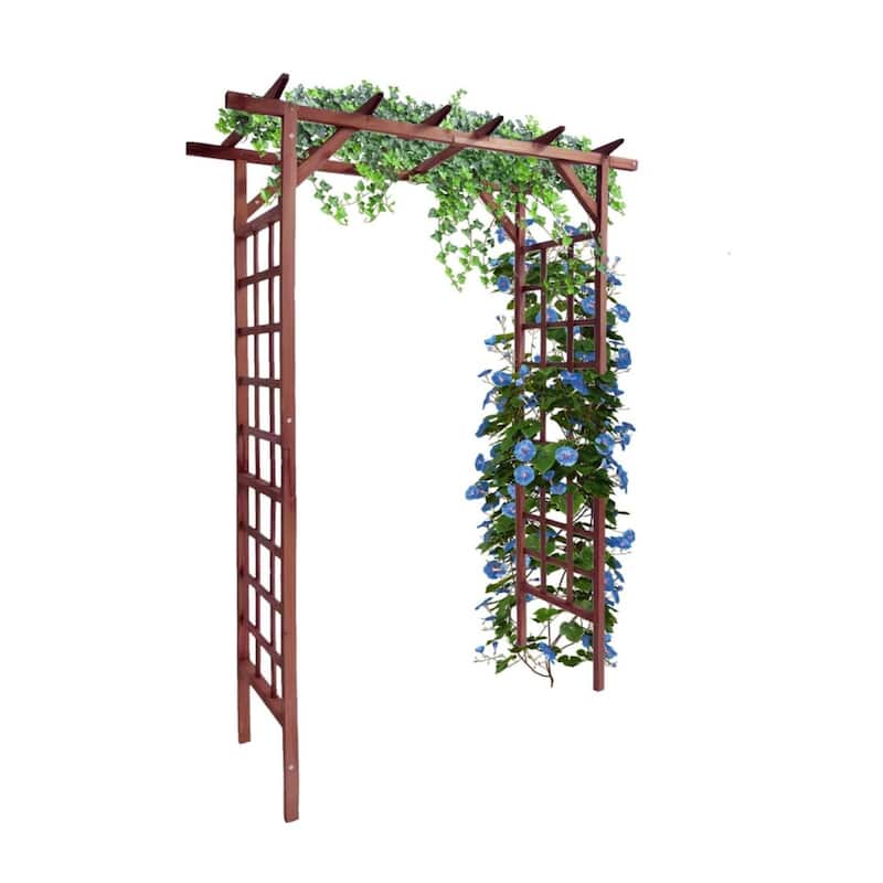85-Inch Wooden Garden Arbor with Flat Top Sturdy Fir Wood Pergola Trellis for Climbing Plants Teak