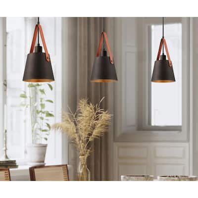 Westinghouse Lighting Pasco One Light Indoor Mini Pendant, Black-Bronze Finish with Leather Strap - 1-Light