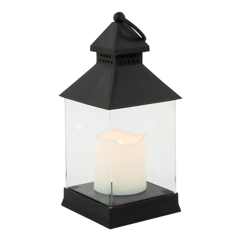 Candle Lantern with Flameless LED Candle - 9.5" - Black