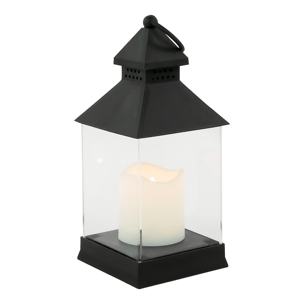 Candle Lantern with Flameless LED Candle - 9.5" - Black