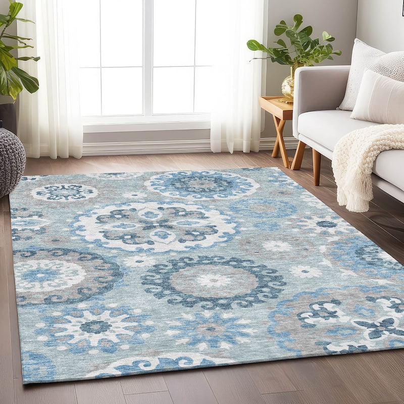 Premium Washable Super Soft Boho Suzani Mayfield Rug - Sky - 3' x 5' - Rectangle