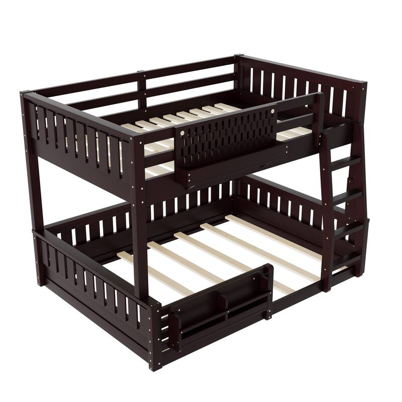 Full XL over Queen/Full over Queen Bunk Bed with Ladder and Guardrails, Pegboard and bookshelf