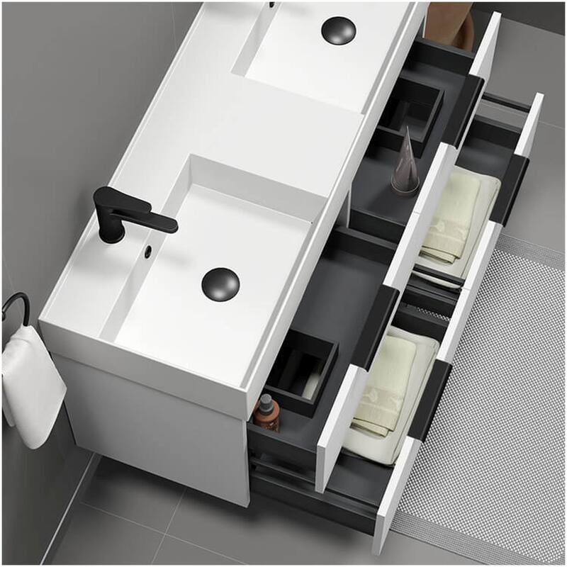 Nameeks Derin-4818-W-2 Derin 48" Wall Mounted Double Basin Vanity Set