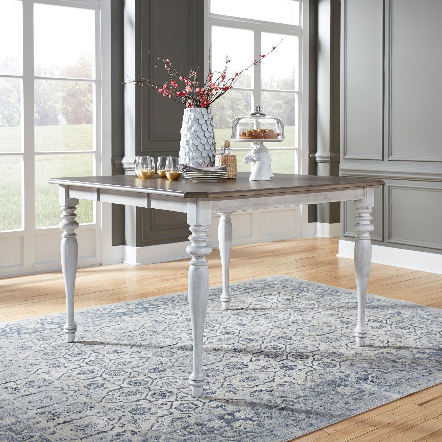 Ocean Isle Antique White Rubberwood Extendable Gathering Table