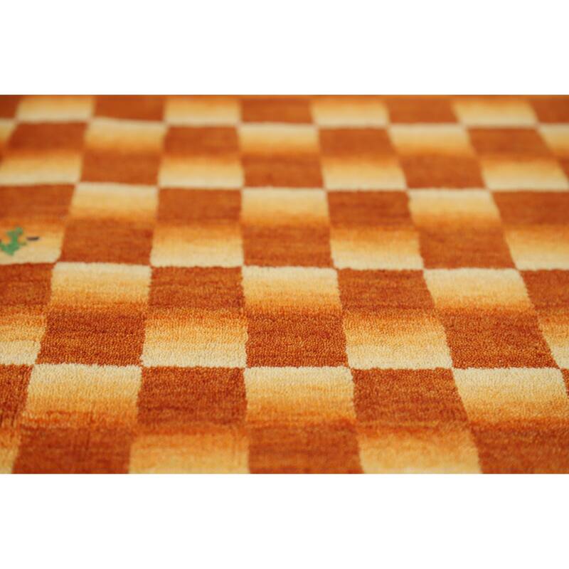 Checkered Gabbeh Indian Area Rug Hand-Knotted Wool Carpet - 5'5" x 7'9"