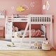 preview thumbnail 2 of 14, White L Shaped Solid Wood Bunk Bed for Kids, Twin-Twin Over Full Triple Bunk w/3 Drawers, Storage Ladder & Full-Length Guardrail