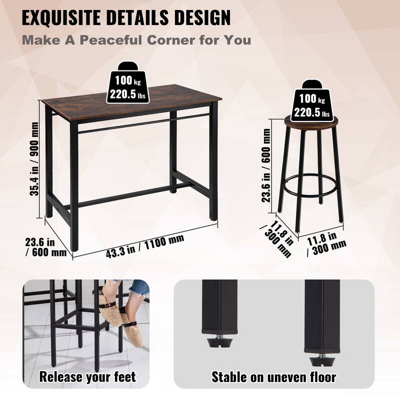 VEVOR Bar Table and Chairs Set Pub Table Set with Bar Stools Kitchen Dining Table and Chairs Set